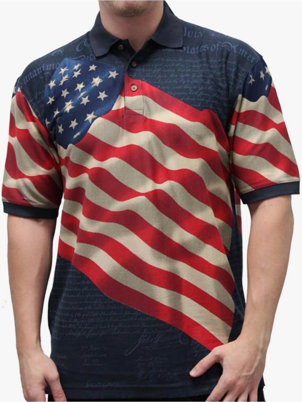 American Summer Patriotic Flag Polo Shirt - Size Medium